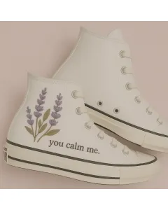 Lavender Lace-up Sneakers for Women – Comfort for Casual Walks, Outdoor Outings – Perfect Gift for Friends - Custom Embroidered - Main View