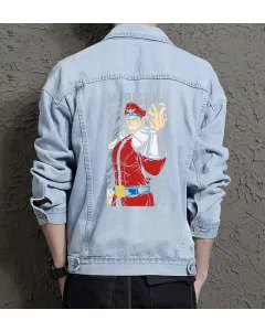M. Bison Street Fighter Denim Jacket for Men – Gift for Video Game Fans – Christmas Gift - Light Blue - Main View