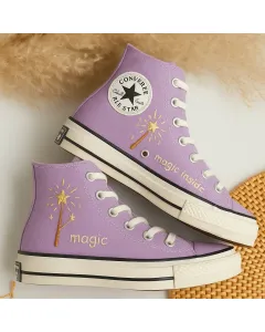 Magic Lavender Embroidered Sneakers for Women and Artists – Stylish Comfort for Casual Outings, Creative Work - Custom Embroidered - Main View