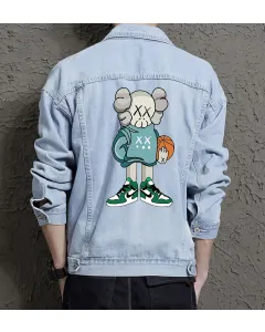 Men's Casual Denim Jacket for Grandson - Minimalist Design with Campus Style - Gift Idea for Celebration Street Style Lovers - Light Blue - Main View