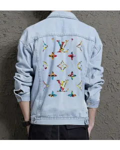 Men's Casual Denim Jacket - for Nephew - Contrast Stitching for Coffee Dates - Great Gift for Christmas Gen Z Men - Light Blue - Main View