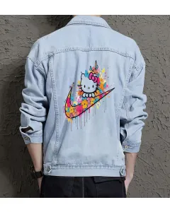 Men's Casual Denim Jacket - Gift for Dad - Urban Design for Music Events - Congratulations for Active Men - Light Blue - Main View