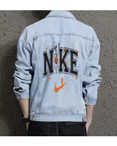 Men's Casual Denim Jacket - Gift for Grandson on Clean Design - Campus Style Style for Graduation - College Students - Light Blue - Main View