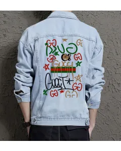 Men's Casual Denim Jacket - Gift for Teenager - Regular Cut for Music Events - Birthday for Streetwear Enthusiasts - Light Blue - Main View