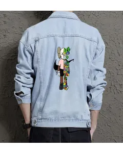 Men's Casual Jean Coat - for Him - Contrast Stitching for Street Style - Great Gift for Anniversary Streetwear Enthusiasts - Light Blue - Main View