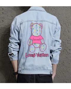 Men's Jean Jacket for Fashion Lover - Minimalist Design with Outdoor Activities - Gift Idea for Holiday Season Young Men - Light Blue - Main View