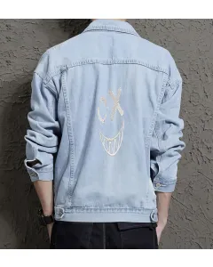 Men's Jean Jacket for Grandson - Great Minimalist Design Gift - Street Festivals for Father's Day - Street Style Lovers - Light Blue - Main View