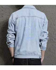 Men's Jean Jacket for Son - Great Minimalist Design Gift - Weekend Wear for Valentine's Day - College Students - Light Blue - Main View