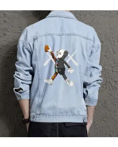 Men's Jean Jacket - for Young Man - Urban Design for Casual Meetups - Great Gift for Holiday Season Fashion Fans - Light Blue - Main View