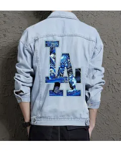 Men's Jean Jacket - Gift for Grandson on Minimalist Design - Casual Meetups Style for Back to School - College Students - Light Blue - Main View