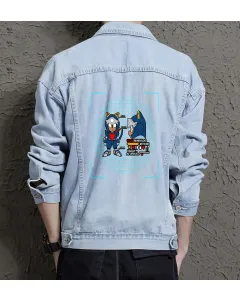 Men's Jean Jacket - Retro Sonic - Gift for Fans - Vintage Look - Christmas Present - Light Blue - Main View