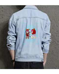 Men's Jean Jacket - Retro Sonic - Gift for Fans - Vintage Look - Christmas Present - Light Blue - Main View