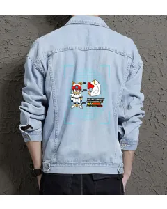Men's Jean Jacket - Retro Sonic - Gift for Fans - Vintage Look - Christmas Present - Light Blue - Main View