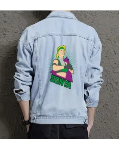 Men's Jean Jacket - Retro Sonya - Gift for Fans - Vintage Look - Christmas Present - Light Blue - Main View