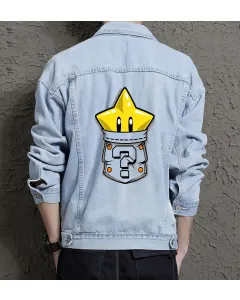 Men's Jean Jacket - Retro Star Theme - Gift for Fans - Vintage Look - Christmas Present - Light Blue - Main View