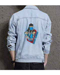 Men's Jean Jacket - Retro Sub Zero Theme - Gift for Gamers - Vintage Look - Christmas Present - Light Blue - Main View