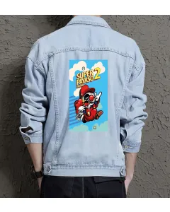 Men's Jean Jacket - Retro Super Payaso Drunk - Gift for Fans - Vintage Look - Christmas Present - Light Blue - Main View