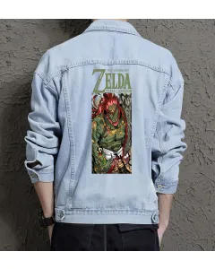 Men's Jean Jacket - Retro Zelda - Gift for Fans - Vintage Look - Christmas Present - Light Blue - Main View