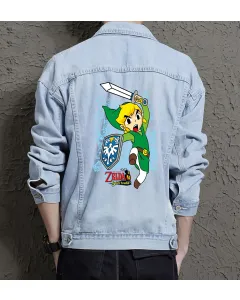 Men's Jean Jacket - Retro Zelda Spirit Tracks - Gift for Fans - Vintage Look - Christmas Present - Light Blue - Main View