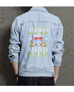 Men's Jean Jacket - Retro Zelda Theme - Gift for Fans - Vintage Look - Christmas Present - Light Blue - Main View