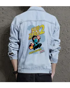 Men's Jean Jacket - Sub Zero Bros Mortral Madness - Gift for Fans - Vintage Look - Christmas Present - Light Blue - Main View