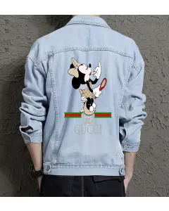 Men's Relaxed Fit Jean Jacket - Gift for Boyfriend on Clean Design - City Outings Style for Holiday Season - Streetwear Enthusiasts - Light Blue - Main View