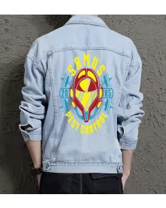 Men's Samus Pest Control Denim Jacket - Gift for Him - Stylish Outerwear - Christmas Present - Light Blue - Main View