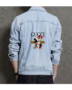 Men's Street Style Denim Jacket for Young Man - Vintage Style with Street Festivals - Gift Idea for Birthday Millennials - Light Blue - Main View