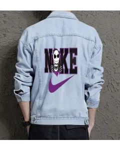 Men's Street Style Denim Jacket - Gift for College Student on Contrast Stitching - Casual Hangouts Style for Birthday - Millennials - Light Blue - Main View