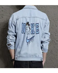 Men's Street Style Denim Jacket - Gift for Dad on Simple Style - Outdoor Activities Style for College Start - Millennials - Light Blue - Main View