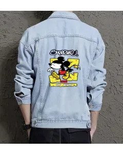 Men's Street Style Denim Jacket - Gift for Fashion Lover - Minimalist Design for Shopping Days - Christmas for Young Men - Light Blue - Main View