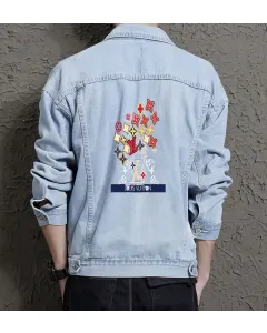 Men's Street Style Denim Jacket - Gift for Teenager on Minimalist Design - School Wear Style for Thank You Gift - Trend Followers - Light Blue - Main View
