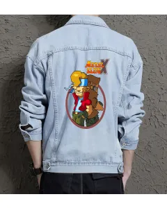 Metal Slug Denim Jacket for Men – Gift for Video Game Fans – Christmas Gift - Light Blue - Main View