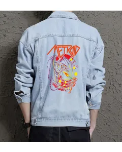 Metroid Denim Jacket for Men – Gift for Gamers – Christmas Present - Light Blue - Main View