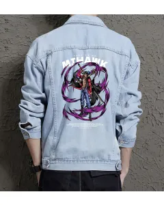 Mihawk Jean Jacket for Men – Gift for Anime Fans – Birthday Present - Light Blue - Main View
