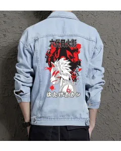 Naruto Jean Jacket for Men – Gift for Anime Fans – Birthday Present - Light Blue - Main View