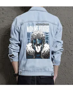 Naruto Jean Jacket for Men – Gift for Anime Fans – Christmas Gift - Light Blue - Main View