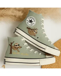 Nature-inspired Sloth Mode Sneakers for Women – Perfect for Nature Lovers, Casual Walks – Great Gift for Outdoor Enthusiasts - Custom Embroidered - Main View