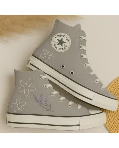 Negative Space Petal Design Sneakers for Women – Comfort for Casual Walks, Festivals – Perfect Gift for Pet Lovers - Custom Embroidered - Main View