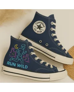 Neon Runner Design Navy Sneakers for Athletes, Runners, Trendsetters – Stand Out Style for Sports, Running - Custom Embroidered - Main View