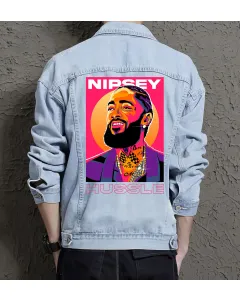 Nipsey Hussle Jean Jacket for Men – Gift for Music Fans – Birthday Present - Light Blue - Main View