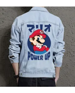 Pac-man Denim Jacket for Men - Gift for Retro Gaming Fans - Christmas Gift - Light Blue - Main View