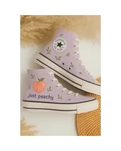 Peachy Embroidered Canvas Sneakers for Women, Teens, and Girls – Stylish & Comfortable Shoes for Everyday Wear, Casual Outings - Custom Embroidered - Main View