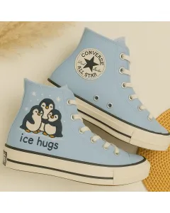 Penguin Print Sneakers for Women, Animal Lovers, and Nature Enthusiasts – Comfortable Footwear for Casual Walks, Everyday Wear for Wildlife - Custom Embroidered - Main View
