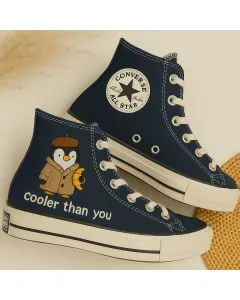 Penguin Print Sneakers for Women – Trendy Footwear for Casual Outings, Weekend Brunches – Perfect Gift for Animal Lovers - Custom Embroidered - Main View