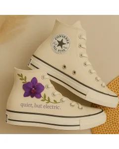 Plum Orchid Women's Sneakers for Fashionistas, Nature Lovers, and Trendsetters – Comfortable and Chic for Everyday Wear, Outdoor Adventures for Her - Custom Embroidered - Main View