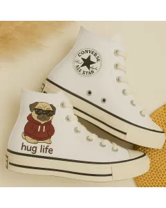 Pug Life Graphic Sneakers for Pet Lovers – Comfortable and for Casual Walks, Pet Adoption Events Perfect Gift for Dog Owners - Custom Embroidered - Main View