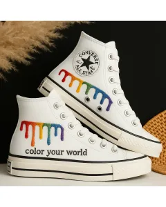 Rainbow Embroidered Canvas Sneakers for Women, Men, Kids – Stylish & Comfortable Shoes for Casual Wear, Parties for Weddings & Festivals - Custom Embroidered - Main View