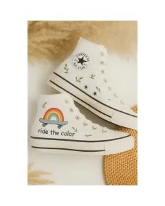 Rainbow Embroidered Canvas Sneakers for Women, Teens, and Kids – Stylish Comfort for Casual Outings and Everyday Wear for Weddings & Festivals - Custom Embroidered - Main View