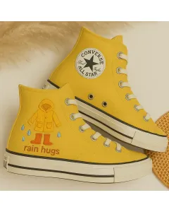 Raincoat Embroidered Mustard Sneakers for Women and Girls – Stylish Statement Shoes for Casual Outings, Everyday Wear - Custom Embroidered - Main View